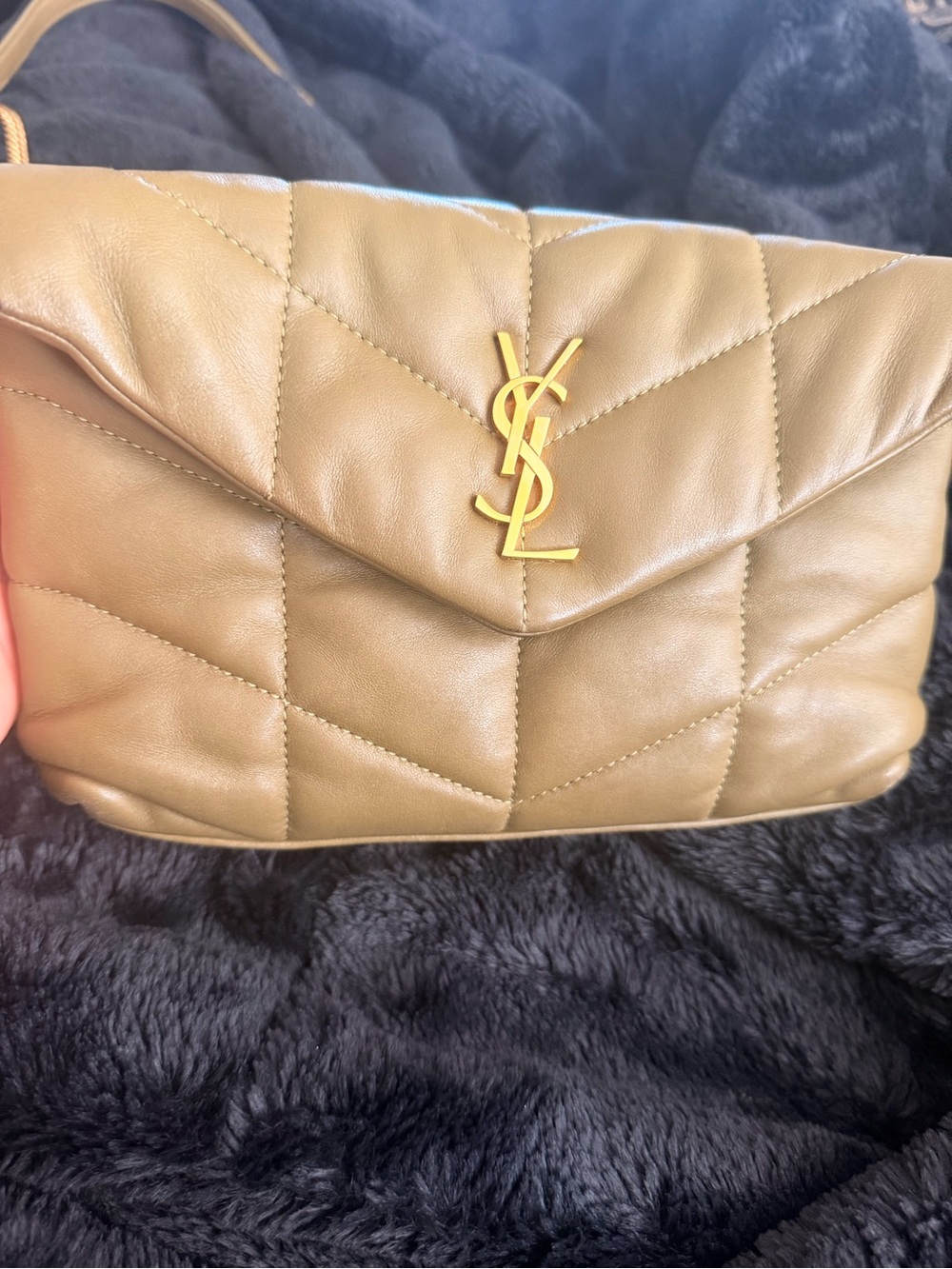 Saint Laurent Quilted Leather Shoulder Bag in Olive